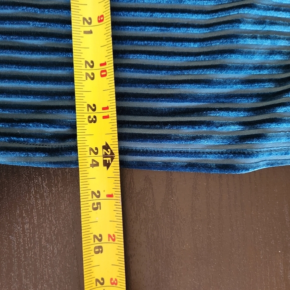 Michael Kors Blue Long Sleeve Striped Shirt Teal Blue Bell Sleeves Velour Velvet - Picture 9 of 11